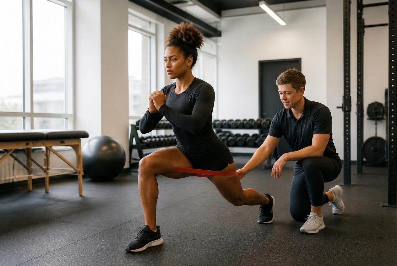 Athlete training with a physical therapist